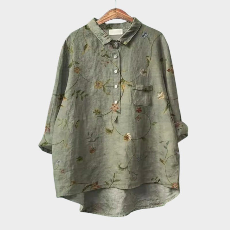 Ulrika | Floral Print Button-Up Blouse with Collar