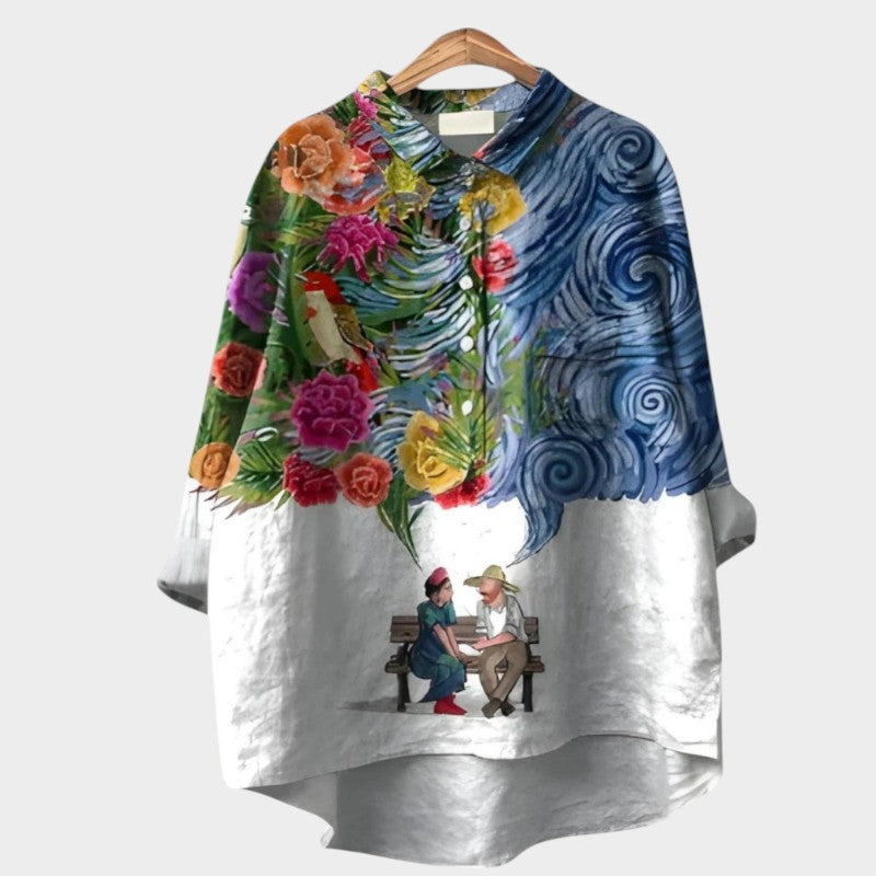 Lin | Floral Print Casual Button-Up Blouse
