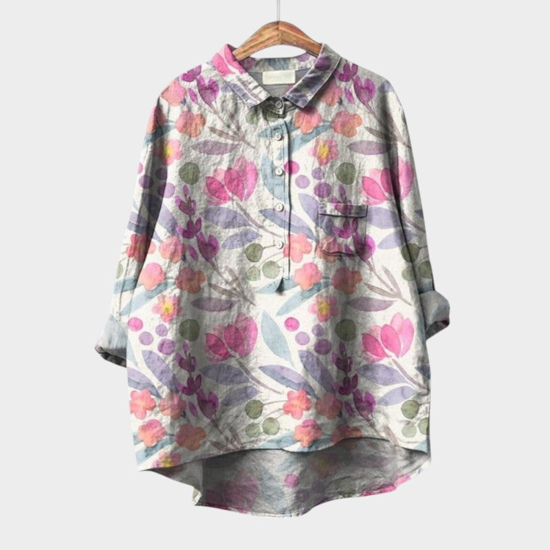 Lin | Floral Print Casual Button-Up Blouse
