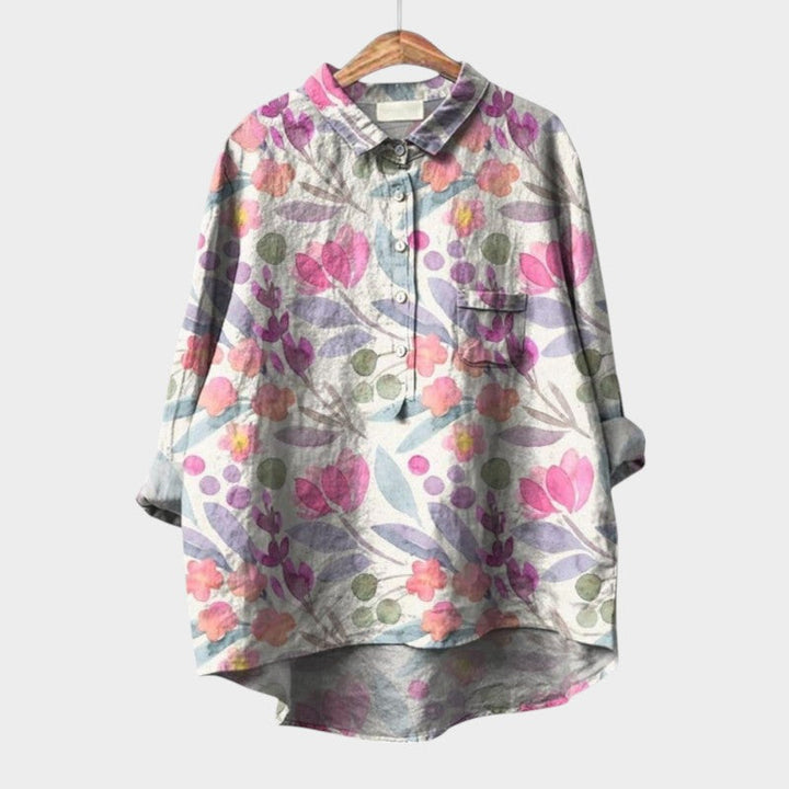 Lin | Floral Print Casual Button-Up Blouse