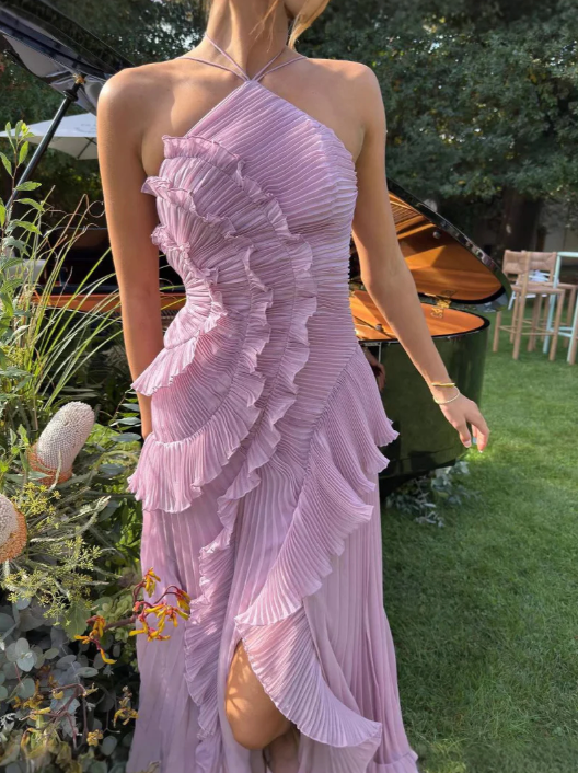 Bellanora | Lavender Ruffle Halter Neck Dress Pleated