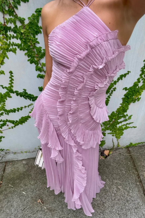 Bellanora | Lavender Ruffle Halter Neck Dress Pleated