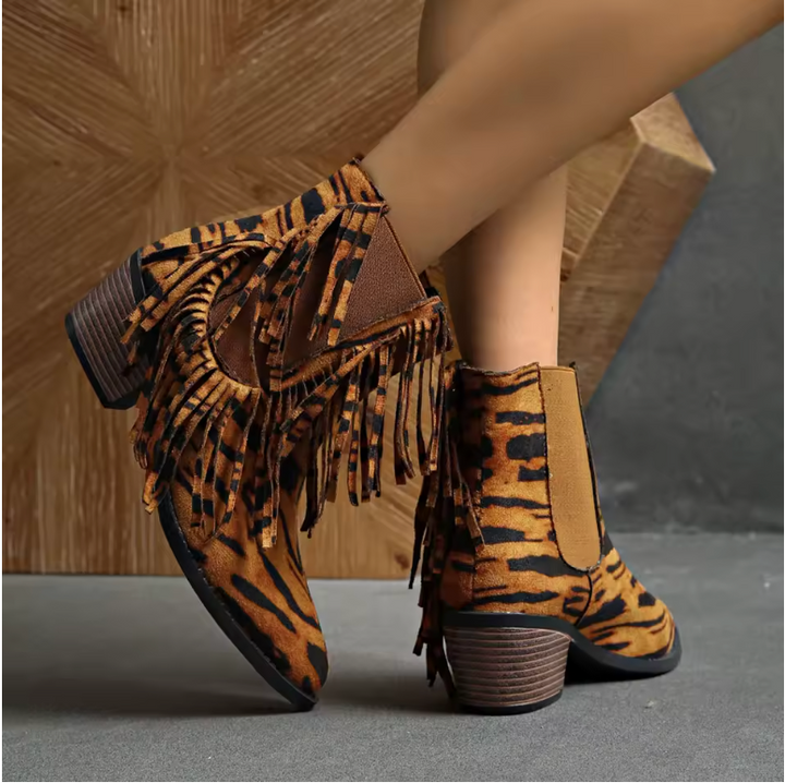 Zora | Leopard Print Fringe Western Boots