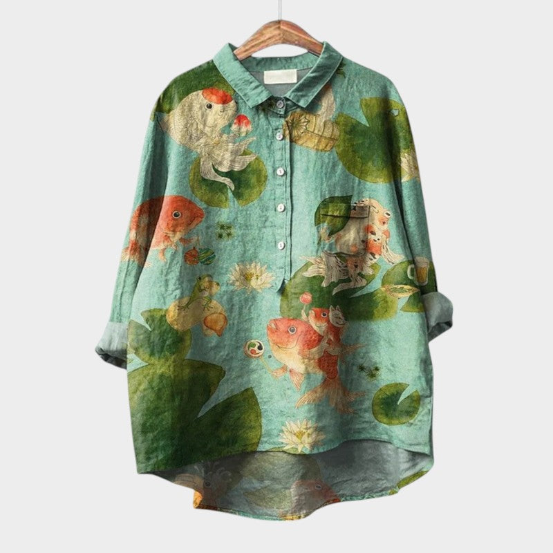 Ursa | Floral Bird Print Blouse with Collar