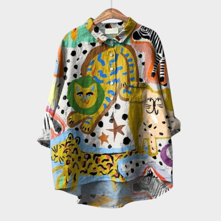 Ursa | Floral Bird Print Blouse with Collar