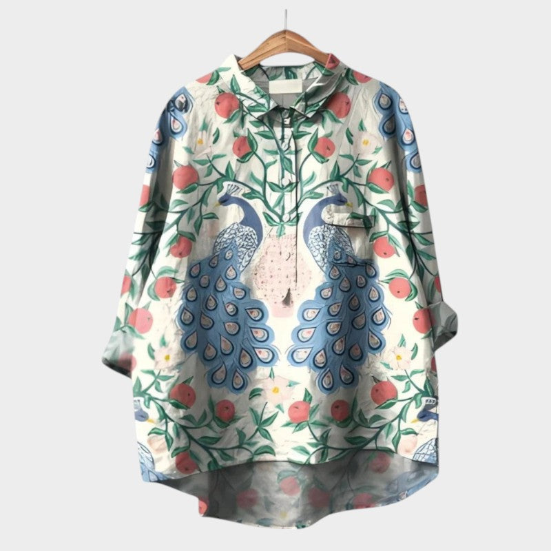 Ursa | Floral Bird Print Blouse with Collar