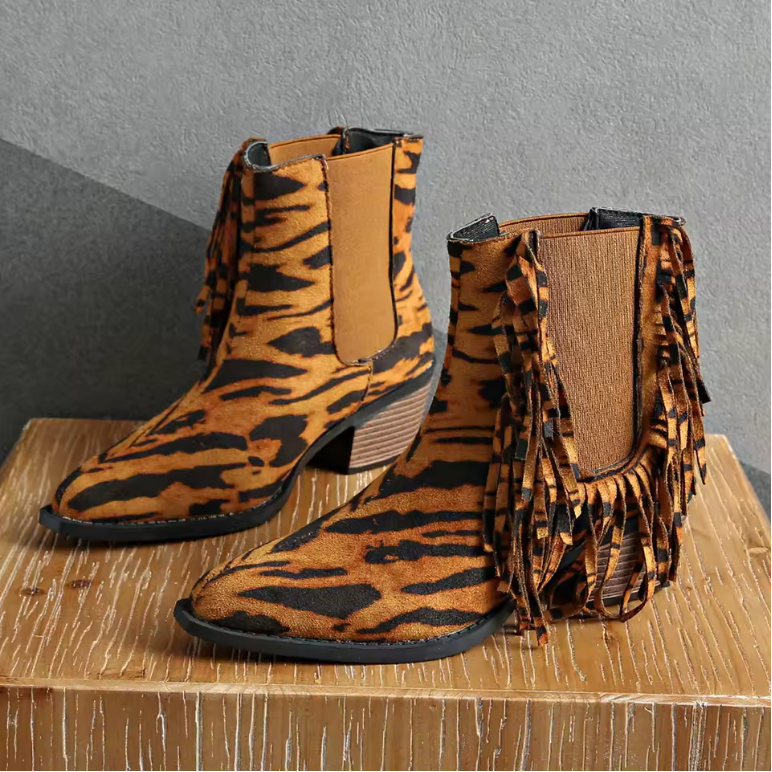 Zora | Leopard Print Fringe Western Boots