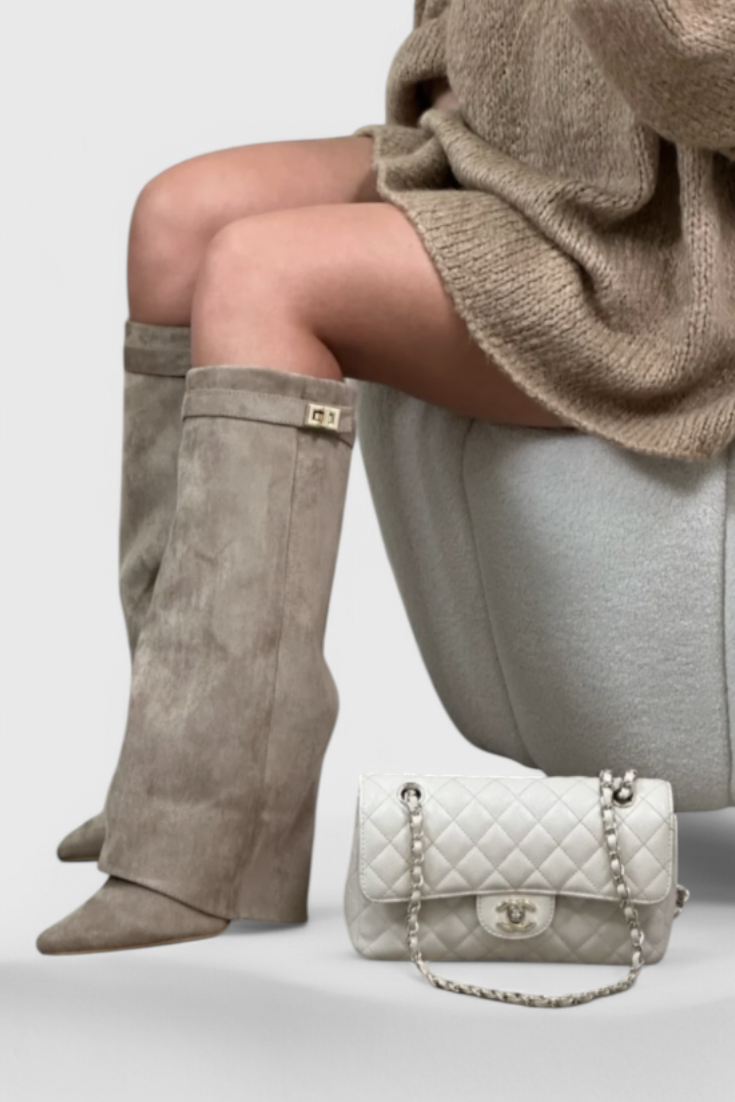 Ondine | Pointed Toe Knee High Boots with Fold-Over Cuff
