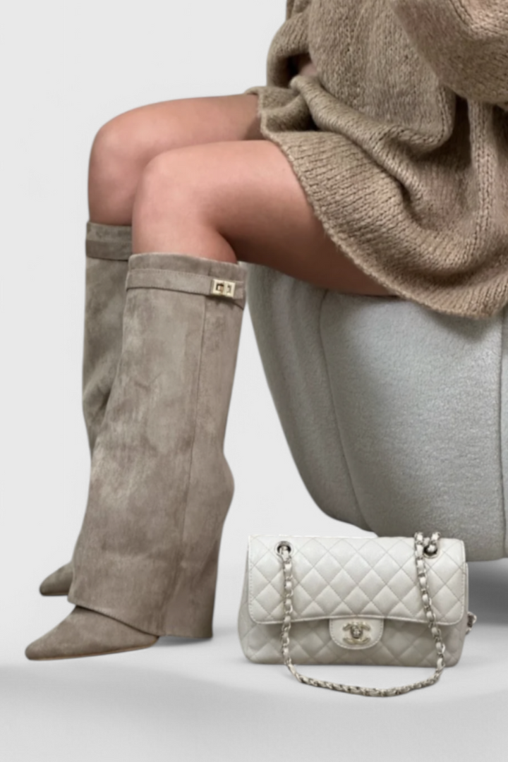 Ondine | Pointed Toe Knee High Boots with Fold-Over Cuff