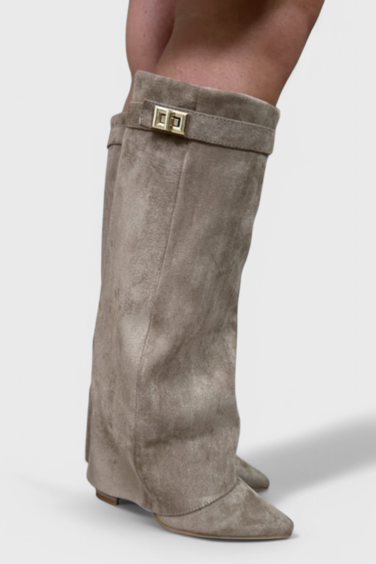 Ondine | Pointed Toe Knee High Boots with Fold-Over Cuff