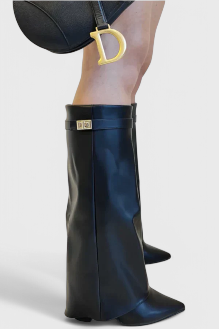 Ondine | Pointed Toe Knee High Boots with Fold-Over Cuff