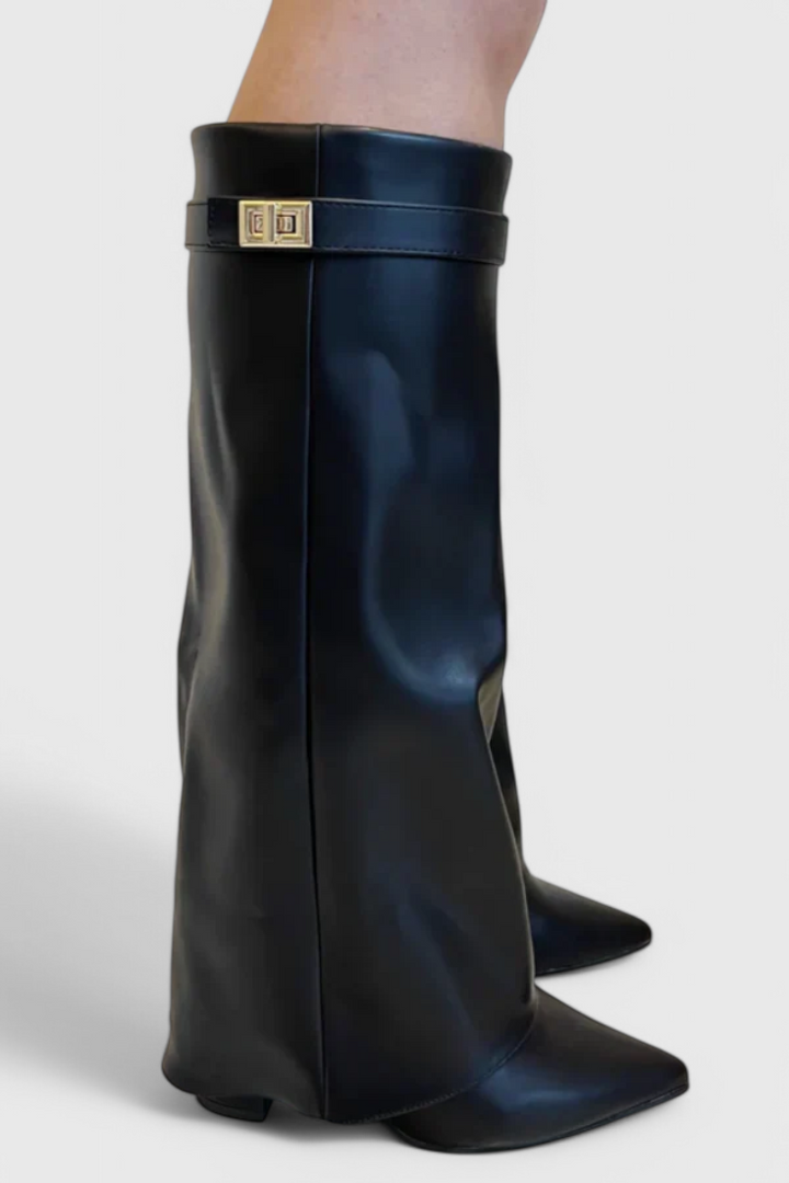 Ondine | Pointed Toe Knee High Boots with Fold-Over Cuff