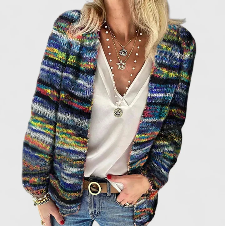 Denise | Striped Chunky Knit Cardigan with Open Front