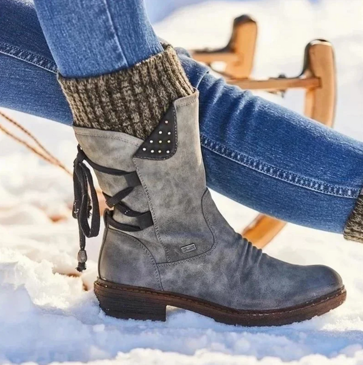 Tovah | Mid-Calf Lace-Up Winter Boots with Knit Cuff