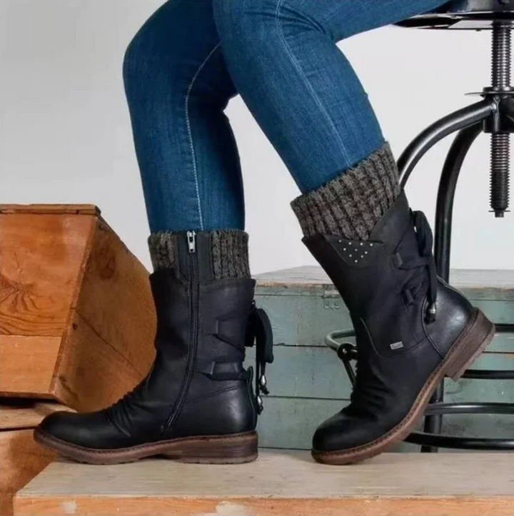 Tovah | Mid-Calf Lace-Up Winter Boots with Knit Cuff