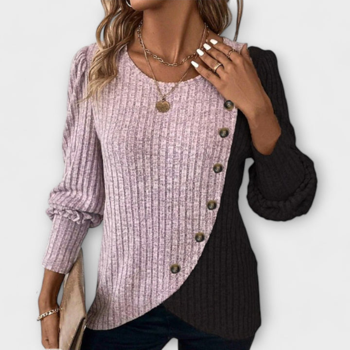 Chantal | Colorblock Ribbed Knit Top with Buttons