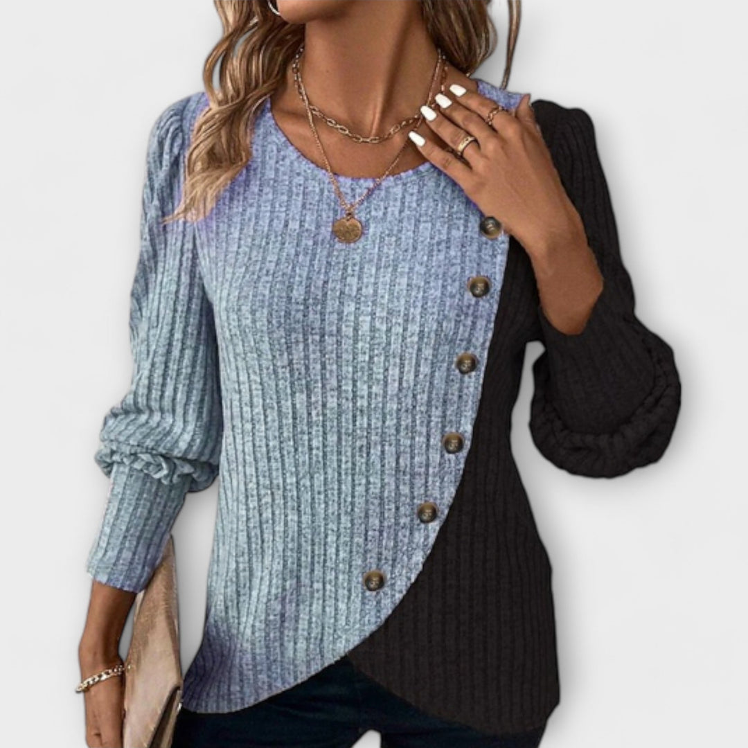 Chantal | Colorblock Ribbed Knit Top with Buttons