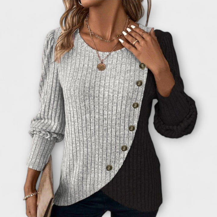 Chantal | Colorblock Ribbed Knit Top with Buttons