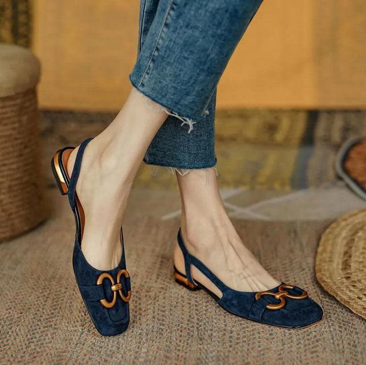 Minda | Square-Toe Slingback Flats with Buckle