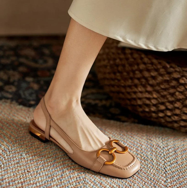 Minda | Square-Toe Slingback Flats with Buckle