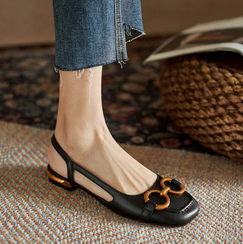 Minda | Square-Toe Slingback Flats with Buckle