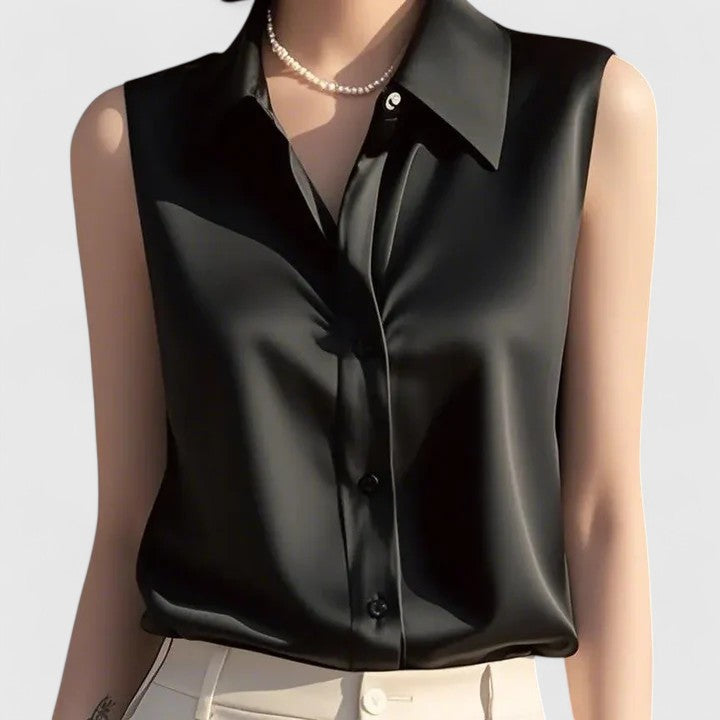 Verna | Sleeveless Satin Blouse with Collar
