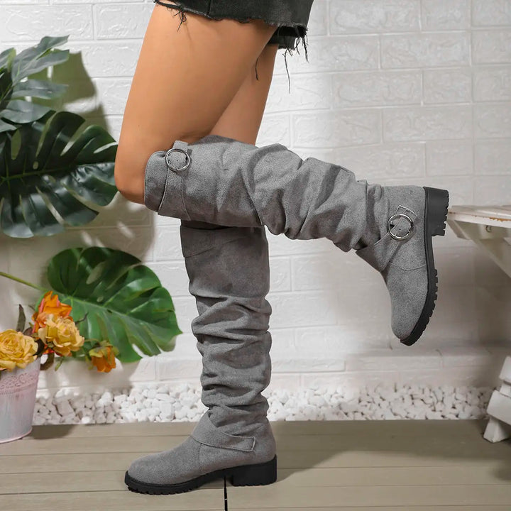 Leandra | Slouchy Knee High Boots with Buckle