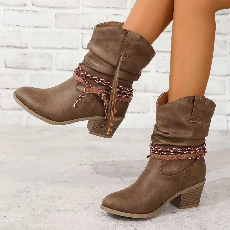 Patrizia | Slouchy Western Boots with Braided Tassel