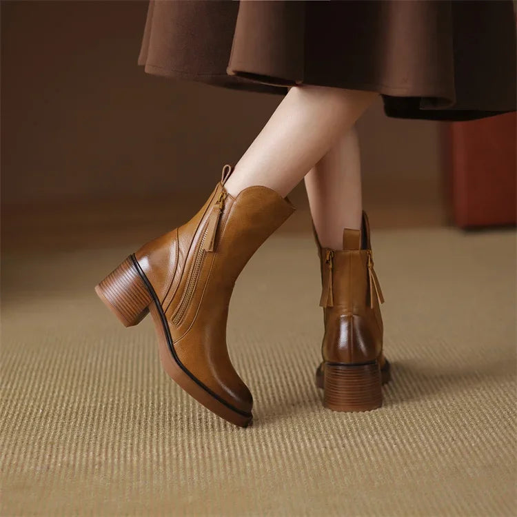 Nyla | Block Heel Ankle Boots with Side Zip