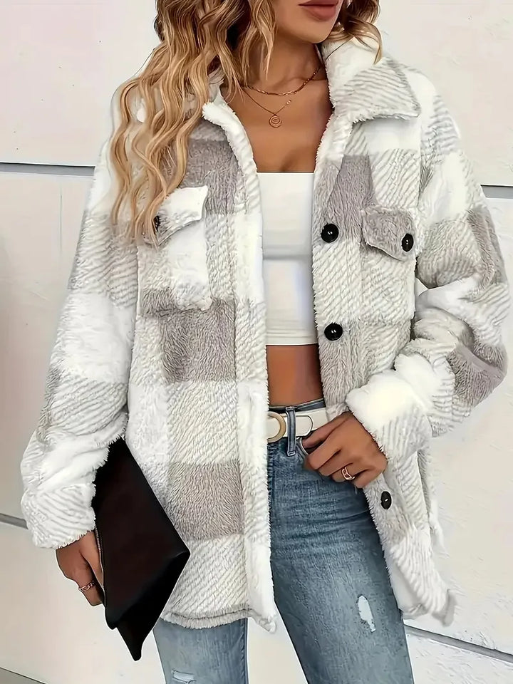 Sibylla | Plaid Fleece Jacket with Button Front