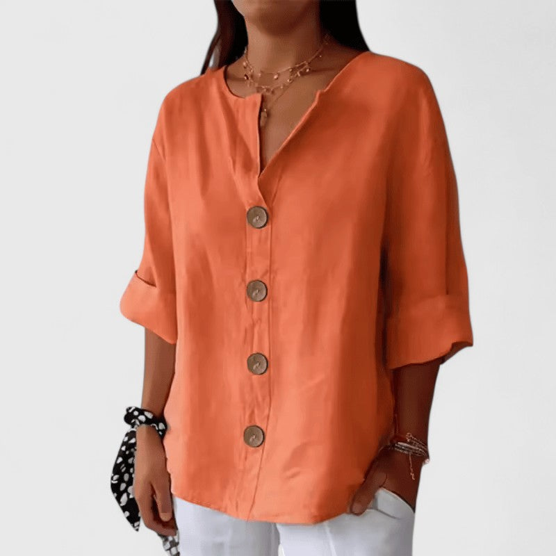 Johanna | Linen Button-Up Blouse with V-Neck