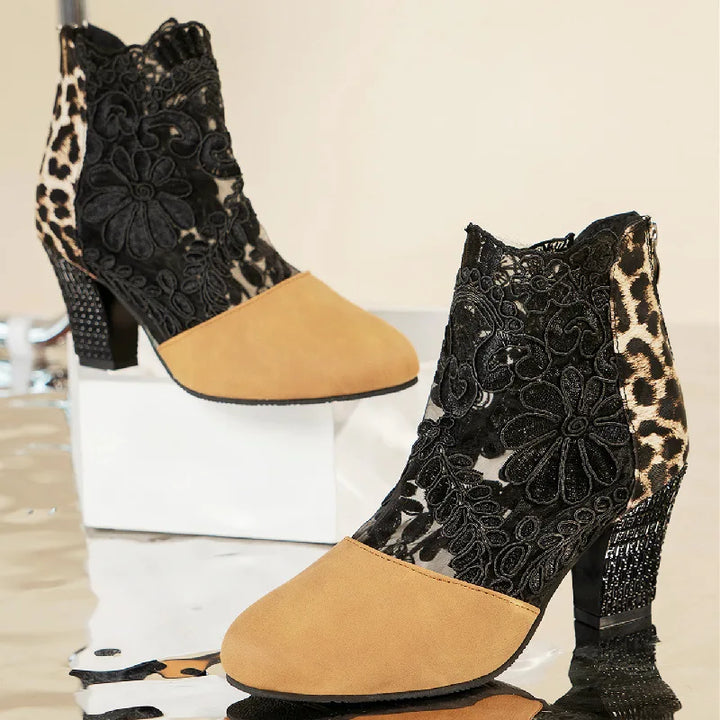 Antje | Lace Floral Block Heel Ankle Boots