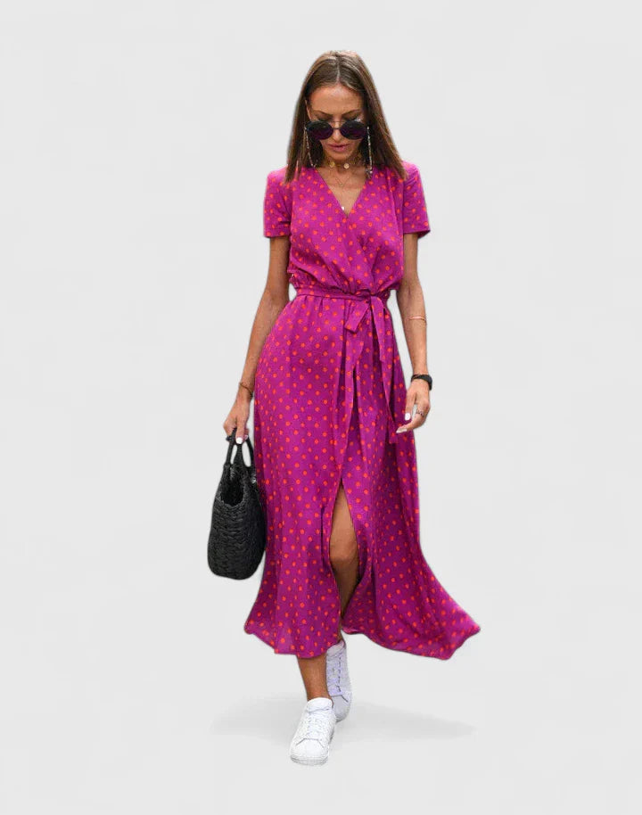 Cleopha | Floral Wrap Midi Dress with Belt