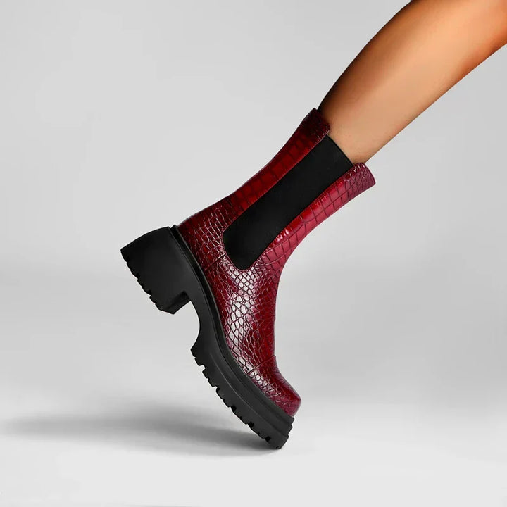 Thelma | Croc Embossed Chelsea Boots with Platform
