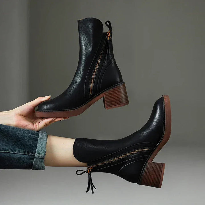 Nyla | Block Heel Ankle Boots with Side Zip