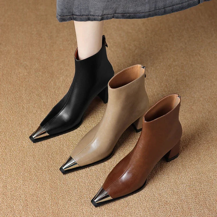 Marjolein | Casual Pointed Toe Block Heel Ankle Boots