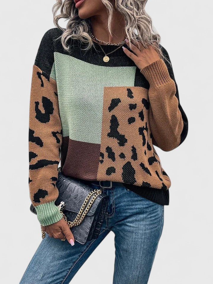 Celandine | Leopard Colorblock Pullover Sweater