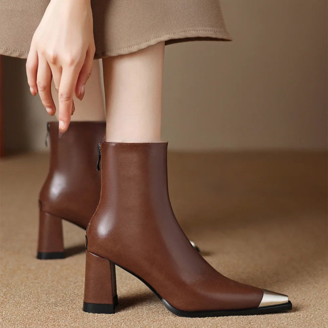 Marjolein | Casual Pointed Toe Block Heel Ankle Boots