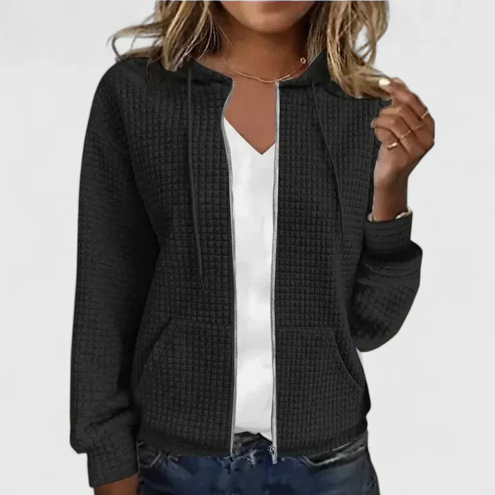 Trudy | Waffle Knit Zip-Up Hoodie Jacket