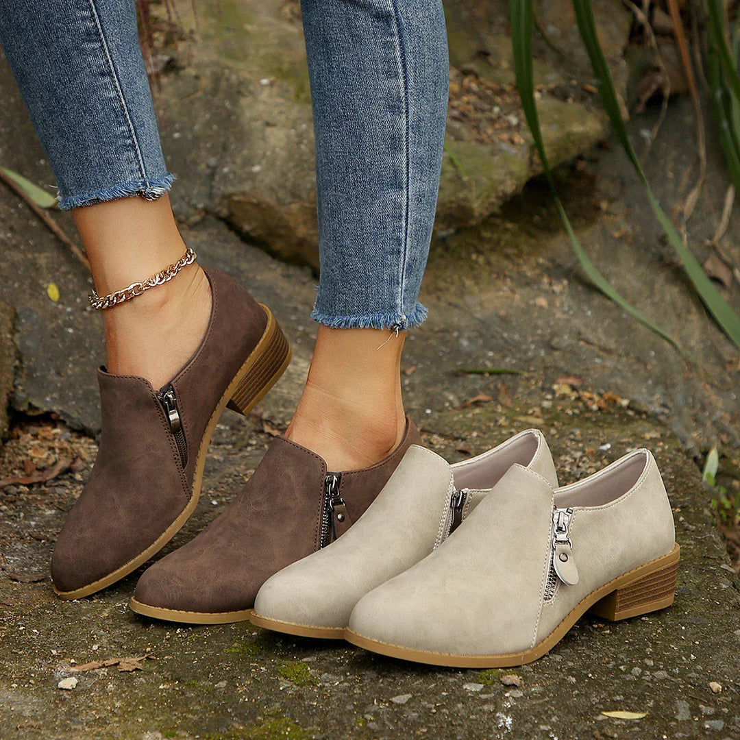 Louise | Slip-On Zipper Ankle Boots with Block Heel