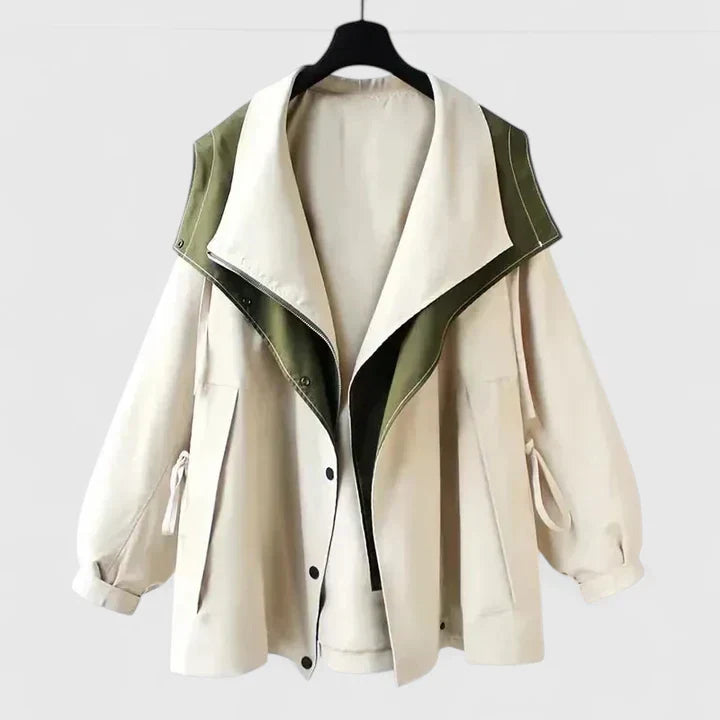 Reta | Oversized Lapel Windbreaker Jacket with Drawstring