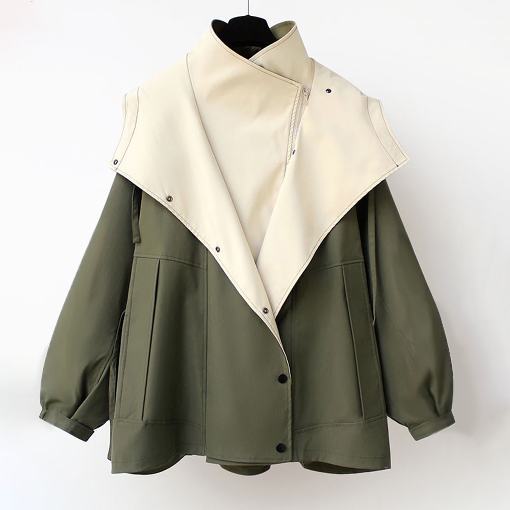 Reta | Oversized Lapel Windbreaker Jacket with Drawstring