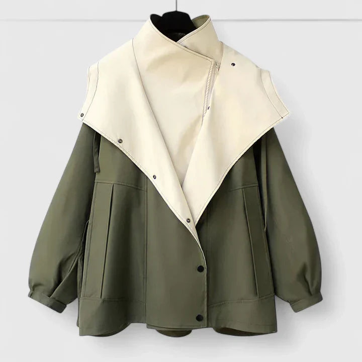Reta | Oversized Lapel Windbreaker Jacket with Drawstring