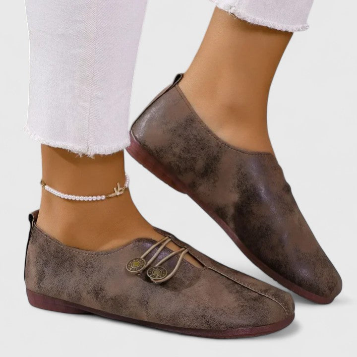 Meena | Button Strap Flat Loafers