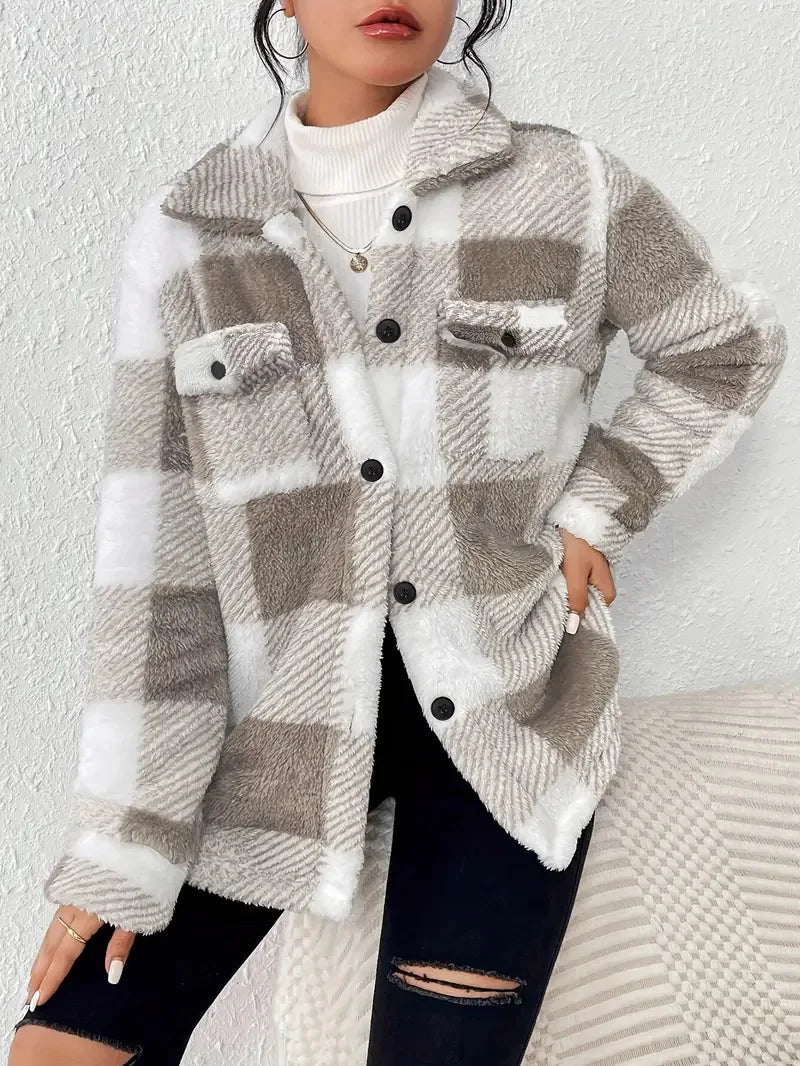 Sibylla | Plaid Fleece Jacket with Button Front