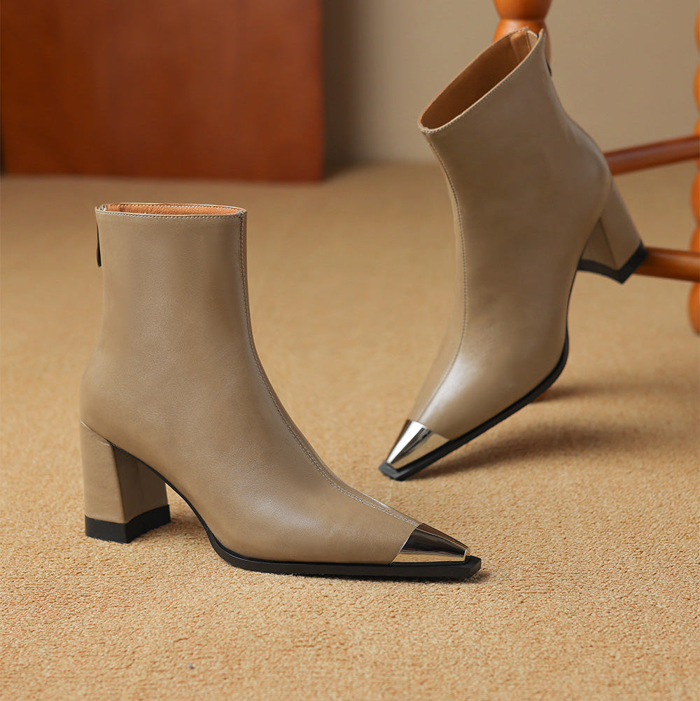 Marjolein | Casual Pointed Toe Block Heel Ankle Boots