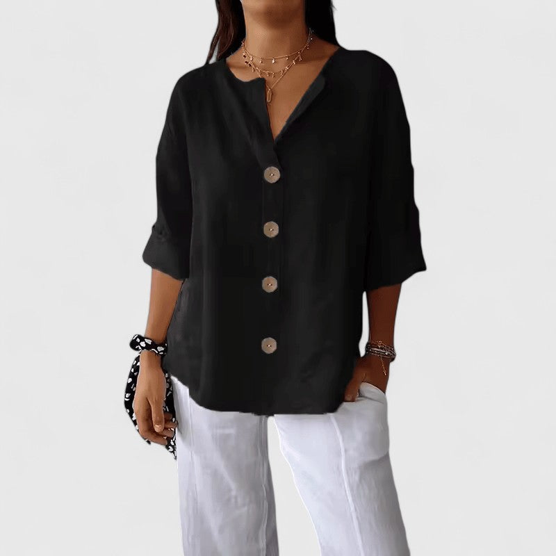 Johanna | Linen Button-Up Blouse with V-Neck