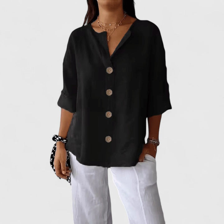 Johanna | Linen Button-Up Blouse with V-Neck
