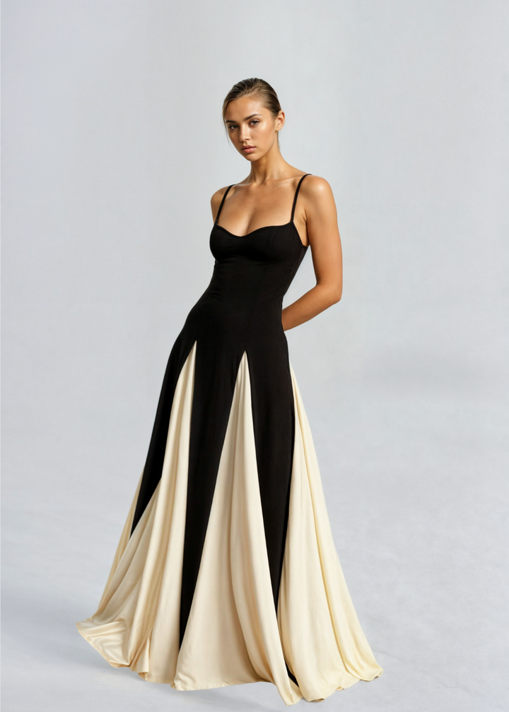 Coralie | Black Cream Empire Waist Maxi Dress