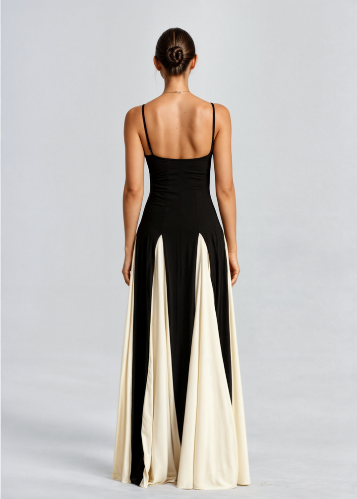 Coralie | Black Cream Empire Waist Maxi Dress